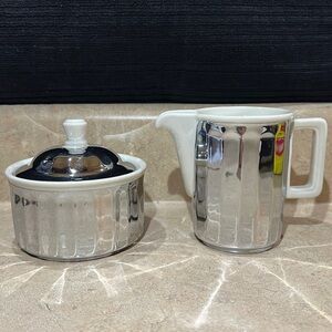 Vintage Bauscher Weiden Porcelain & Chrome Sugar Bowl & Creamer Set